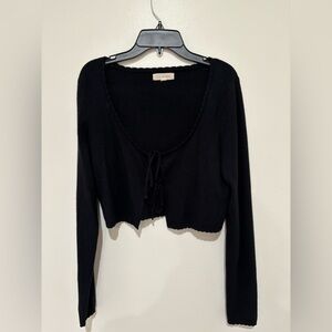 La Hearts Black Tie-Front Long Sleeve Blouse size medium